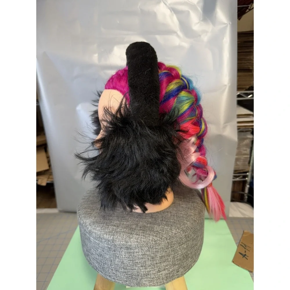 Burberry Black Faux‎ Fur Ear Warmers Headband Rainbow Hair Accents